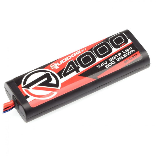 RP-0407 - RUDDOG 4000mAh 50C 7.4V LiPo Round Stick Pack Battery with XT60 Plug