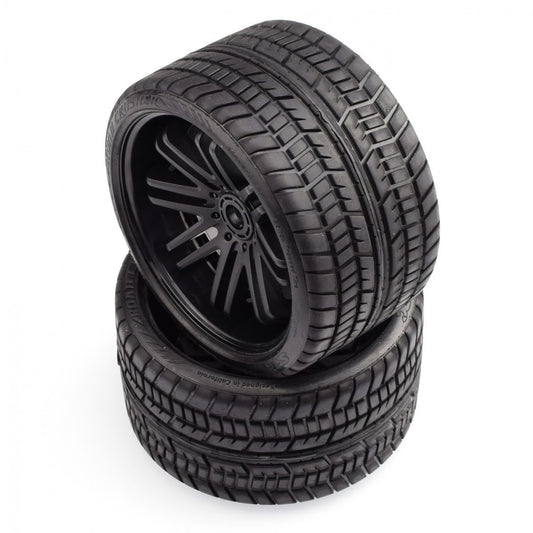 SR-SRC0001B - Sweep Racing Road Crusher Onroad Belted tire Black wheels 1/4 offset (146mm Diameter) - 2pcs
