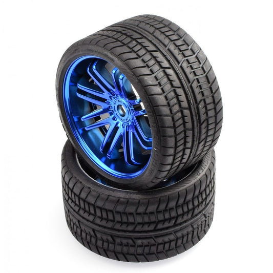 SR-SRC0001BC - Sweep Racing Road Crusher Onroad Belted tire Blue wheels 1/4 offset (146mm Diameter) - 2pcs