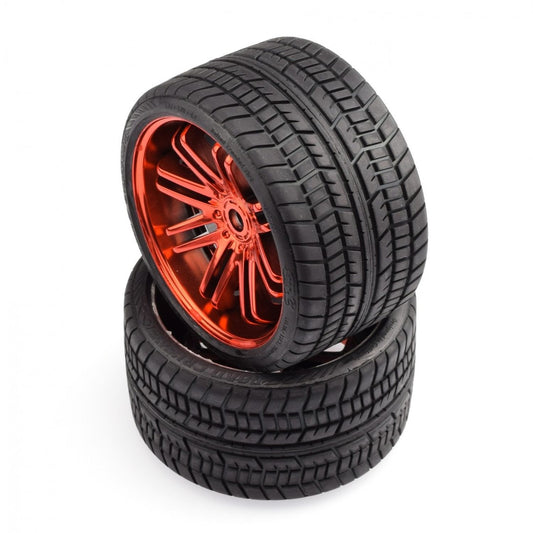 SR-SRC0001R - Sweep Racing Road Crusher Onroad Belted tire Red wheels 1/4 offset (146mm Diameter) - 2pcs