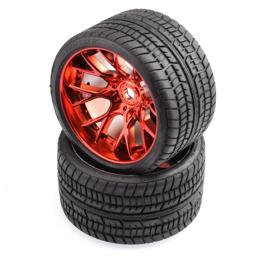 SR-SRC1001R - Sweep Racing Road Crusher Onroad Belted tire Red wheels 1/2 offset w/ WHD (146mm Diameter) - 2pcs