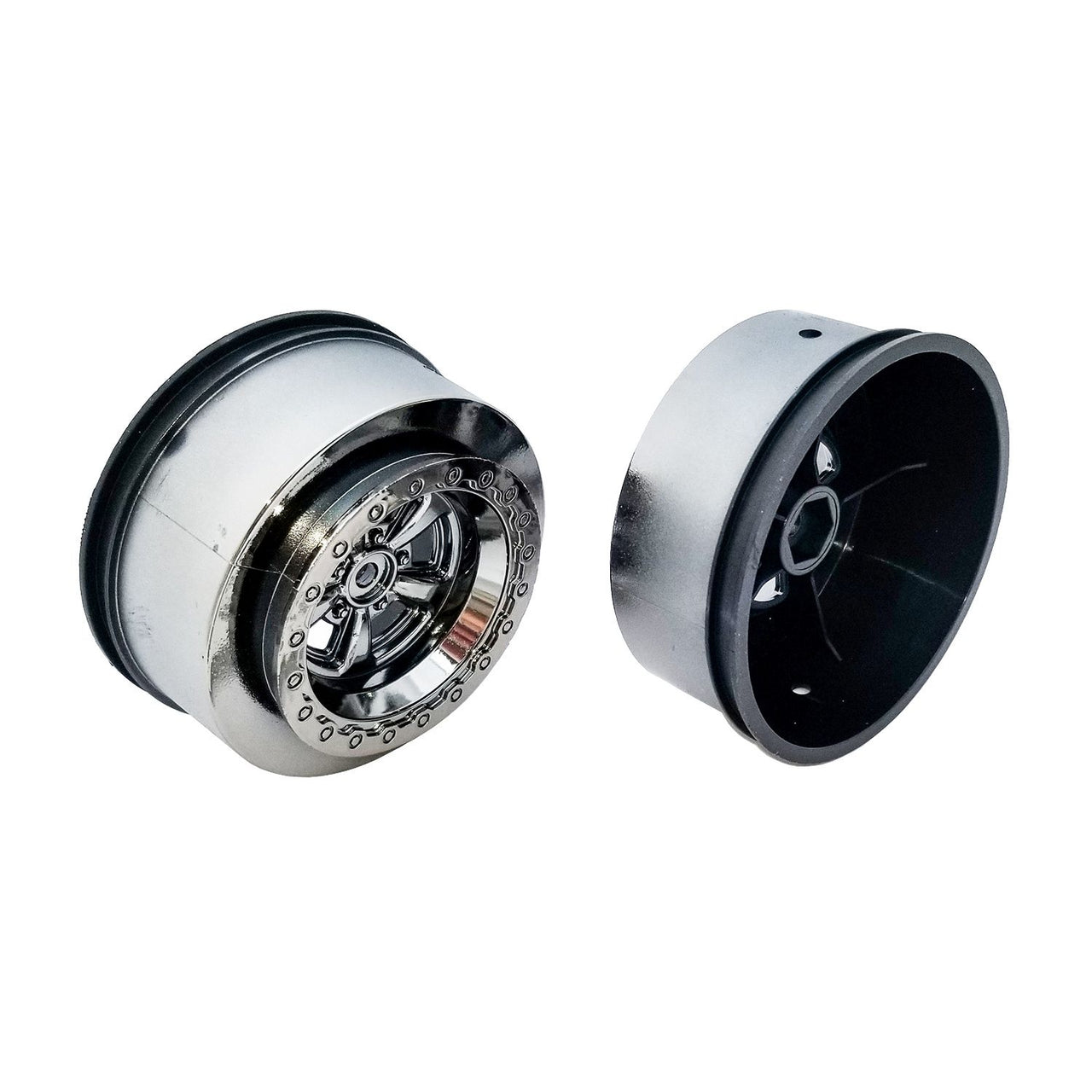 AE71076 - Team Associated Drag Rear Wheels, 2.2 in / 3.0 in, 12 mm hex, black chrome