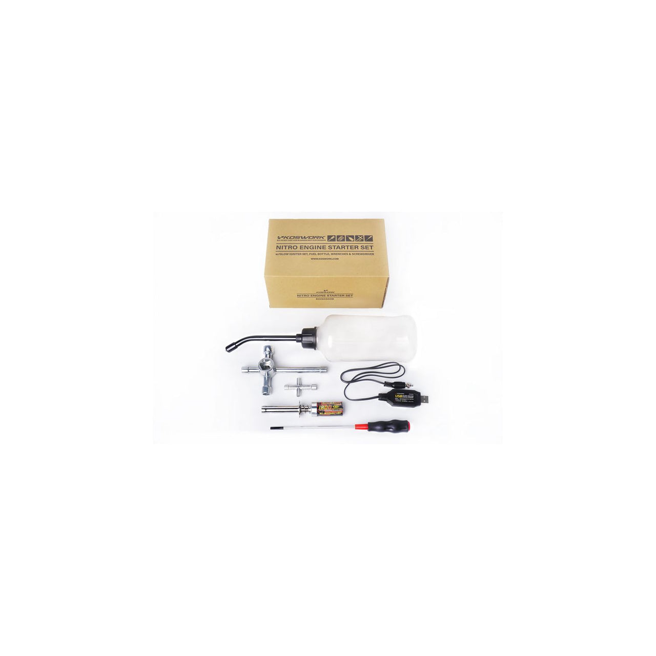 KOS05006 - Koswork Nitro Engine Starter Set (with Glow Igniter Set, Fuel Bottle, Wrenches & Screwdriver)