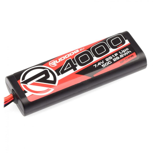 RP-0406 - RUDDOG 4000mAh 50C 7.4V LiPo Round Stick Pack Battery with T-Style Plug