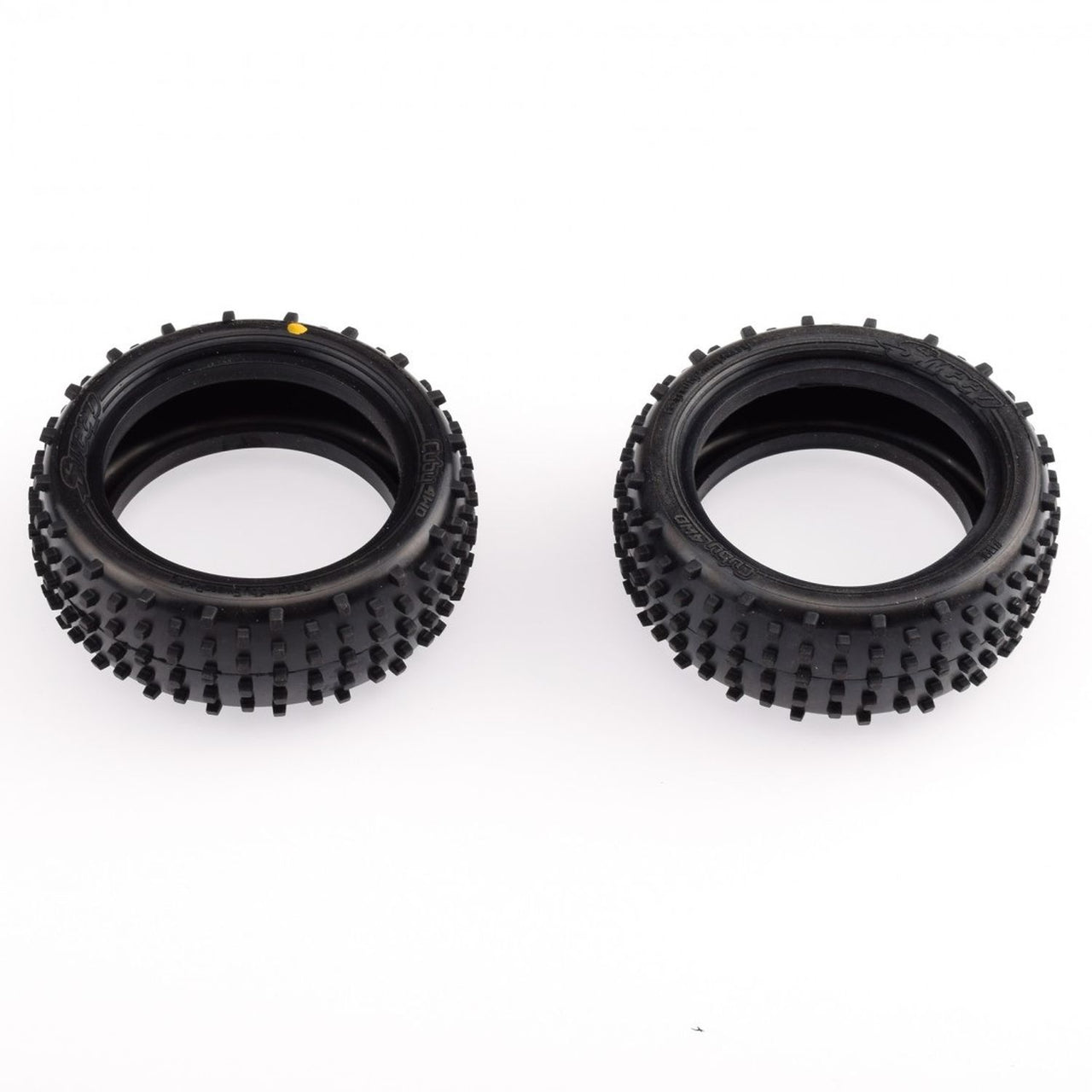 SW-139FYN - Sweep Racing CUBY 4WD Front Yellow long wear compound (Medium) 1/10 Astro turf / Carpet tires (Only tires) - 2pcs